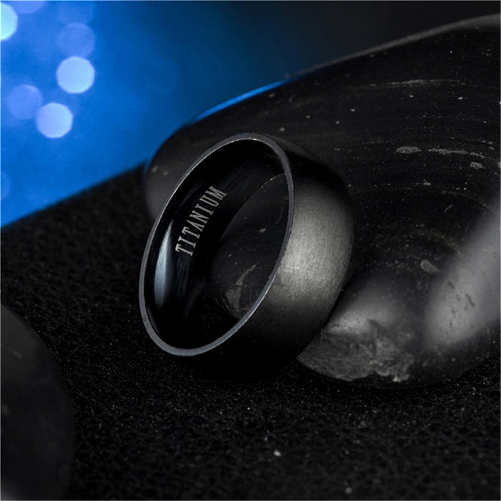 8MM TITANIUM Anello Uomo Nero,Personalizzata Anello in Acciaio Inossidabile per Uomo Ragazzi,Misura Anello 20 alla 30