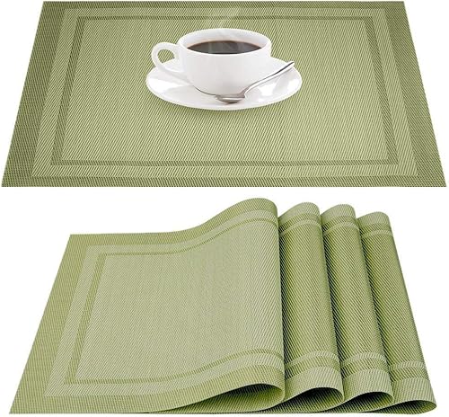Manteles individuales para mesa de comedor, juego de 4, resistentes al calor, lavables, de PVC, duraderos, de vinilo tejido, manteles de mesa de