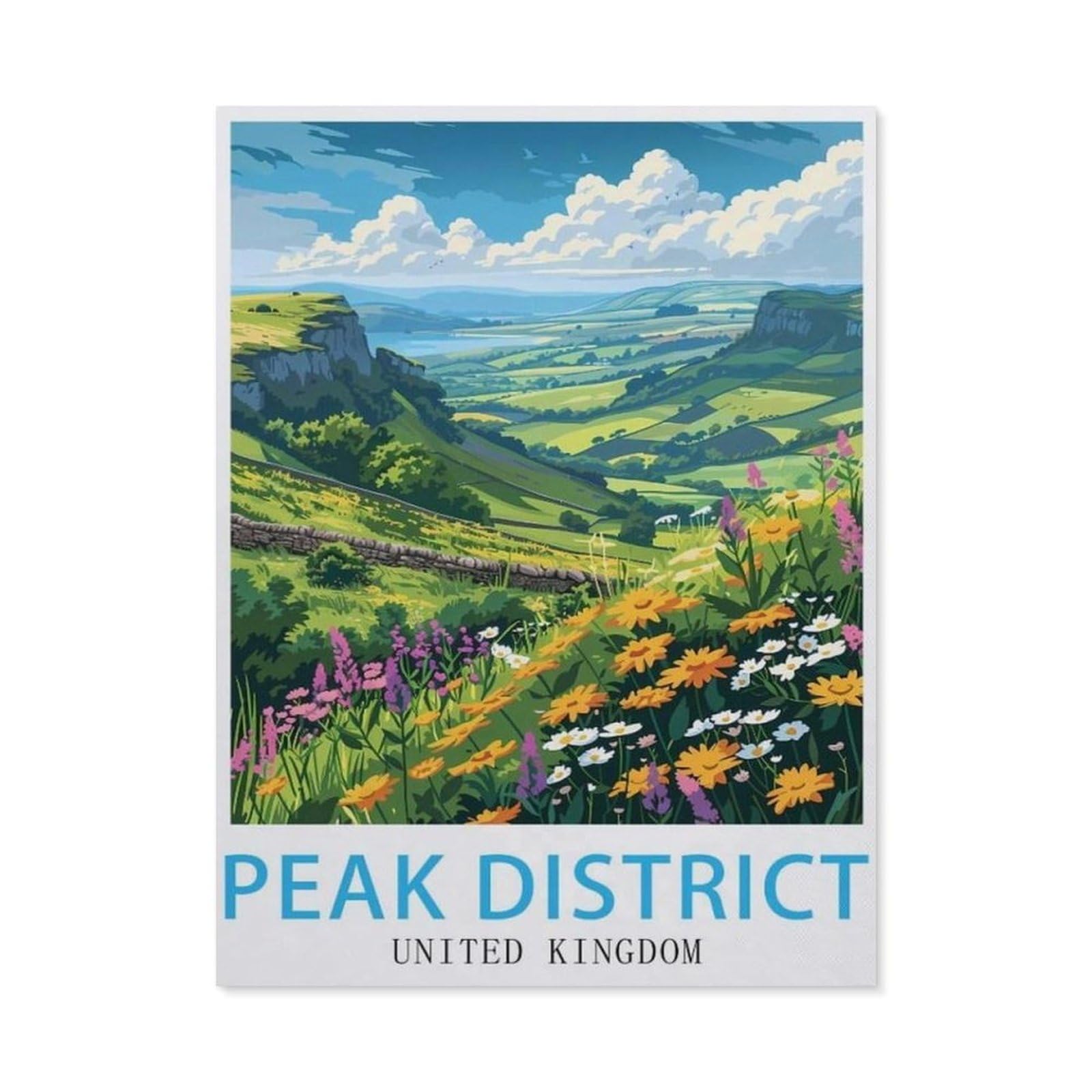 BEAYODKP DIY Paint by Numbers for Adults Canvas，Peak District United Kingdom，DIY Oil Painting, Pictures Drawing Paintwork with Paintbrushes Decoration Gift(40x50cm-AZ70