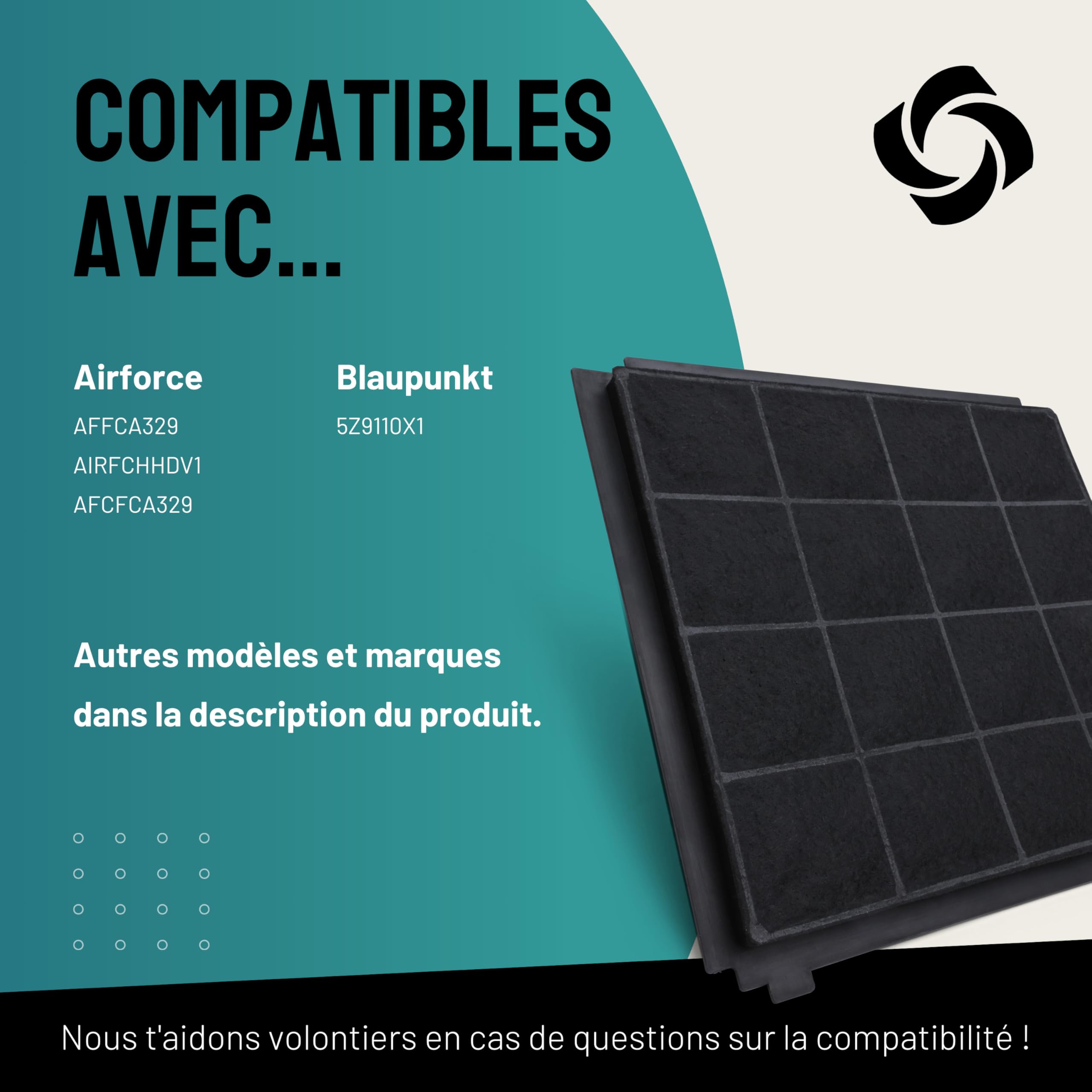 FilterBase® Filtre à charbon actif pour hotte Airforce AFFCA329, AIRFCHHDV1 et Blaupunkt 5Z9110X1