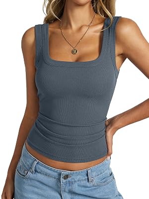 Womens Cotton Ribbed Square Neck Tank Tops Basic Backless Sleeveless Summer Cami Shirts 2025