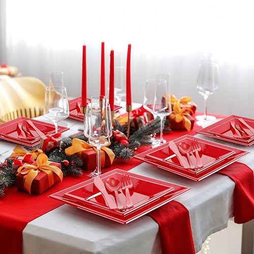 Miniatura 6 de Rtteri Juego de 250 platos cuadrados de plástico para fiestas, incluye 50 platos de postre de plástico desechables de 9 pulgadas y 50 7 pulgadas,