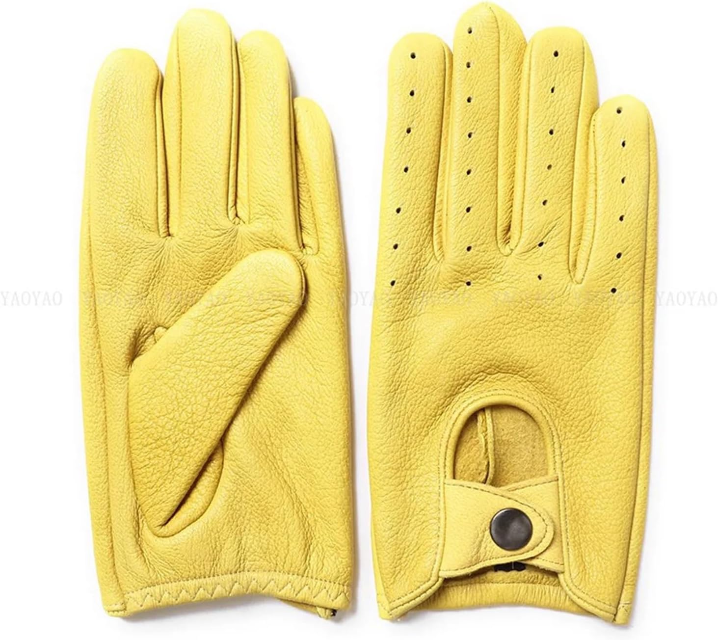 [小さな店] 女性用本革薄手手袋 1組 女性用フルフィンガー ピュア シーキン ドライビング ロコモーティブ イエロー/ブラック