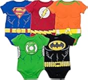 Justice League Baby Boys' 5 Pack Superhero Bodysuits - Batman Superman The Flash Aquaman & Green Lantern (3-6M)