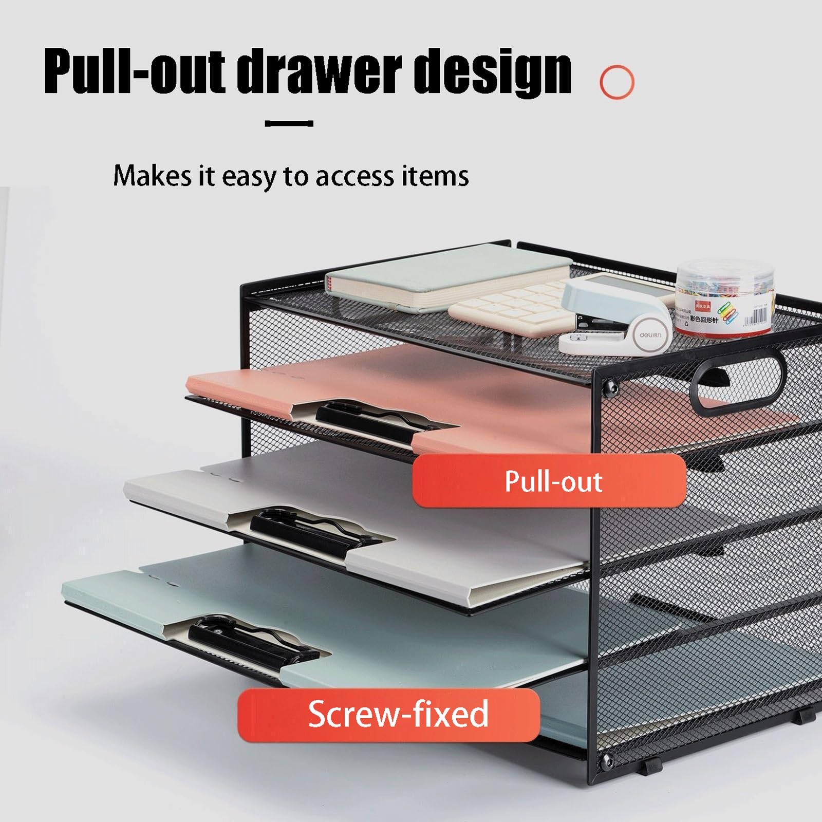 Organizador de escritorio de malla, Organizador de Bandeja de Archivos, Carpetas A4, Cartas, Papel, Bandeja organizadora de Escritorio de Metal(Blue,5-tier)