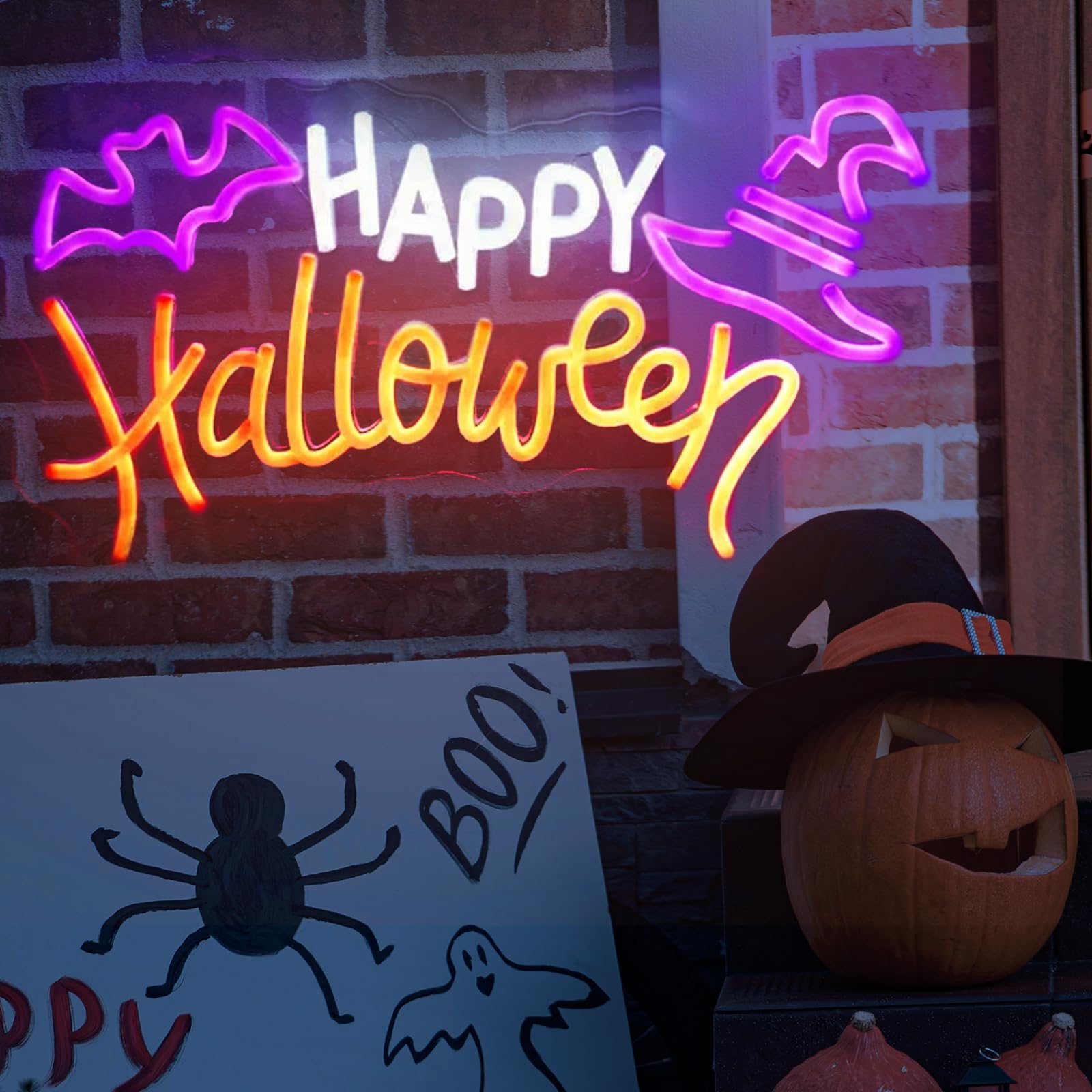 ハロウィン ネオンライト　Halloween　LEDネオン　オーダーメイド Amazon.co.jp: LMSIGNLY ハッピーハロウィンネオンサイン 壁の