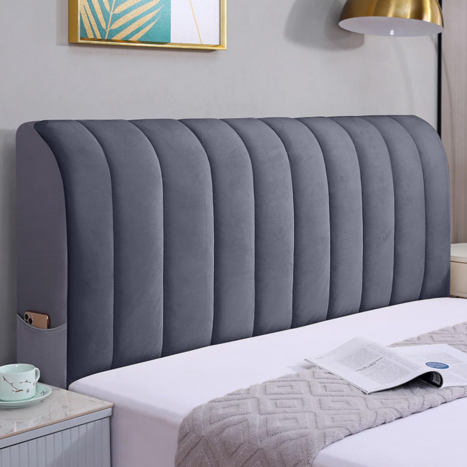 Housse de tête de lit anti-poussière pour tête de lit capitonnée Gris foncé 180 cm