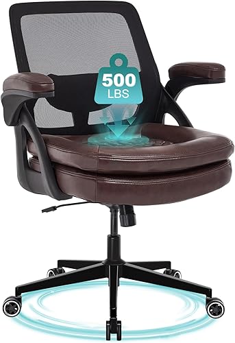 Silla de oficina grande y alta, silla de escritorio ergonómica de malla de 500 libras con reposabrazos abatibles, asiento ancho de tamaño grande en