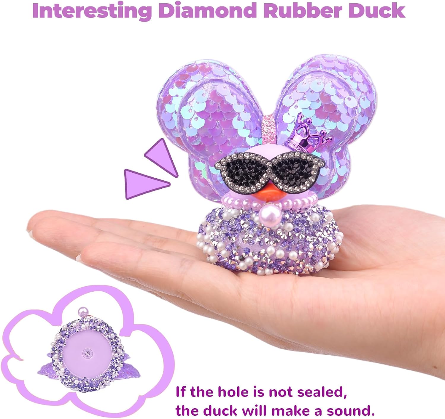 Diamond Rubber Duck Car Ornaments, Shiny Ducks Car Dashboard Decorations Accessories with Crown, Sunglasses, Glitter Wings, Pearl Necklace Funny Office Gifts