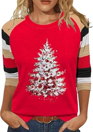 Womens Holiday 3/4 Sleeve T-Shirts Halloween Thanksgiving Tees Christmas Valentines Day St Patricks Day Tops