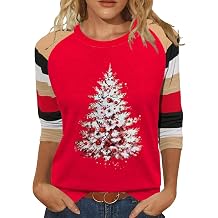 Womens Holiday 3/4 Sleeve T-Shirts Halloween Thanksgiving Tees Christmas Valentines Day St Patricks Day Tops