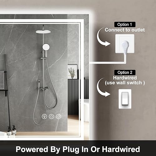 Miniatura 6 de Espejo de baño LED de 30x30 pulgadas con iluminación frontal y trasera (control independiente), espejo iluminado para pared de baño con 3 colores