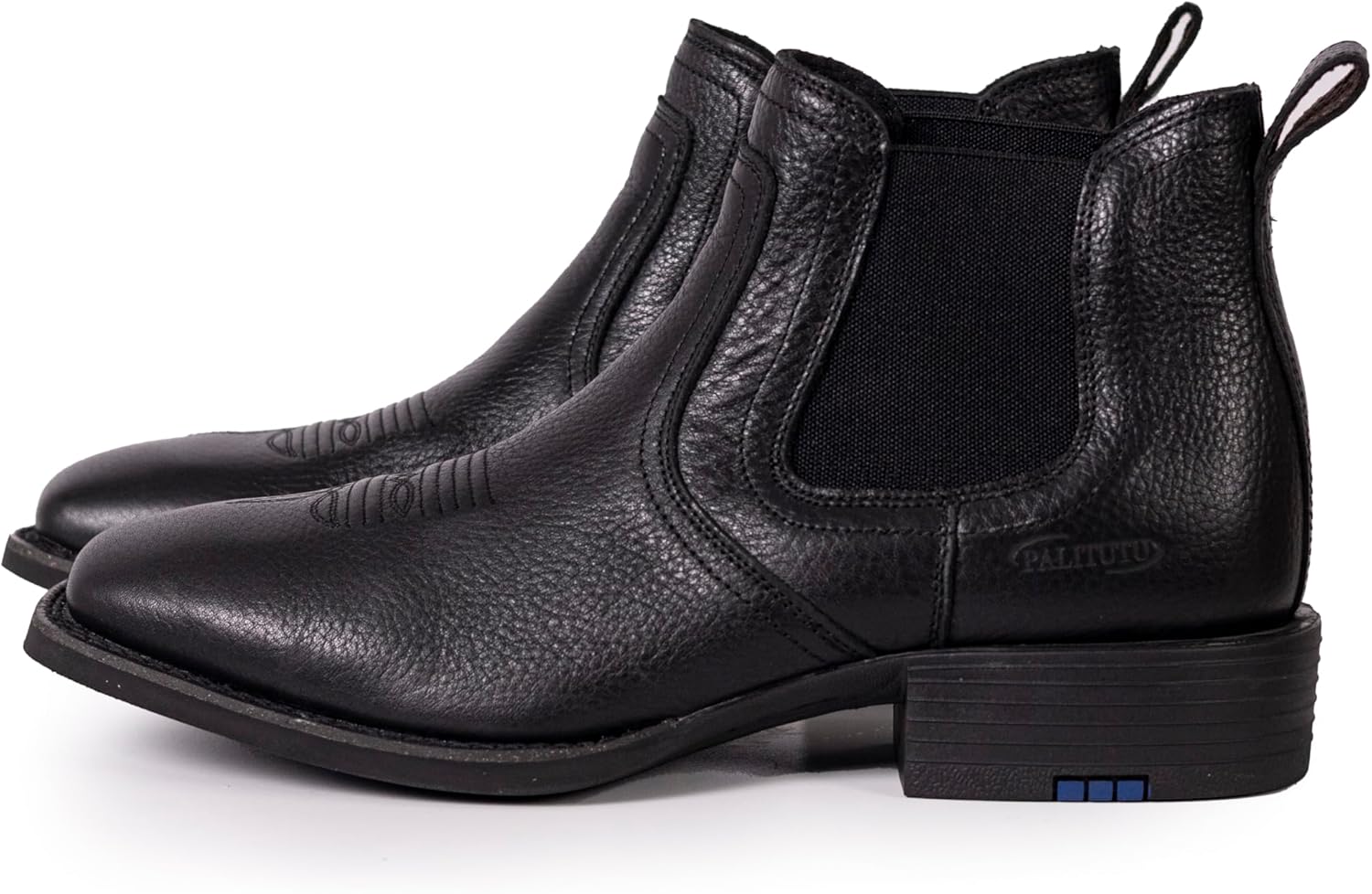 Palitutu Men's Western Chelsea Boots Embroidered Square Toe Full-Grain Leather Waterproof Pull-On Ankle Boots Casual Dress Hybrid