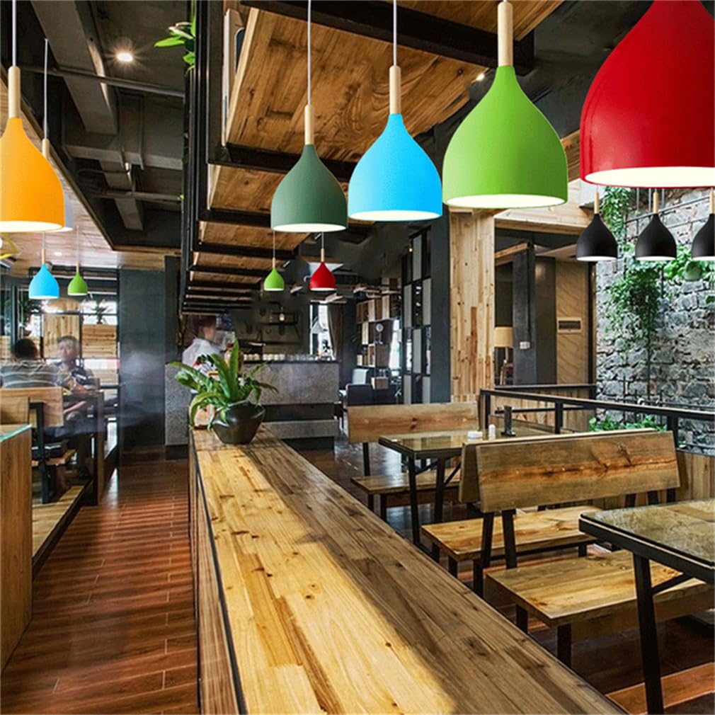 Nowoczesne lampy wiszące do restauracji Aluminiowe i metalowe wiszące oprawy oświetleniowe do barów Lampa sufitowa z drewna makaronik na wyspę kuchenną, jadalnię, strych, bar (zielony)