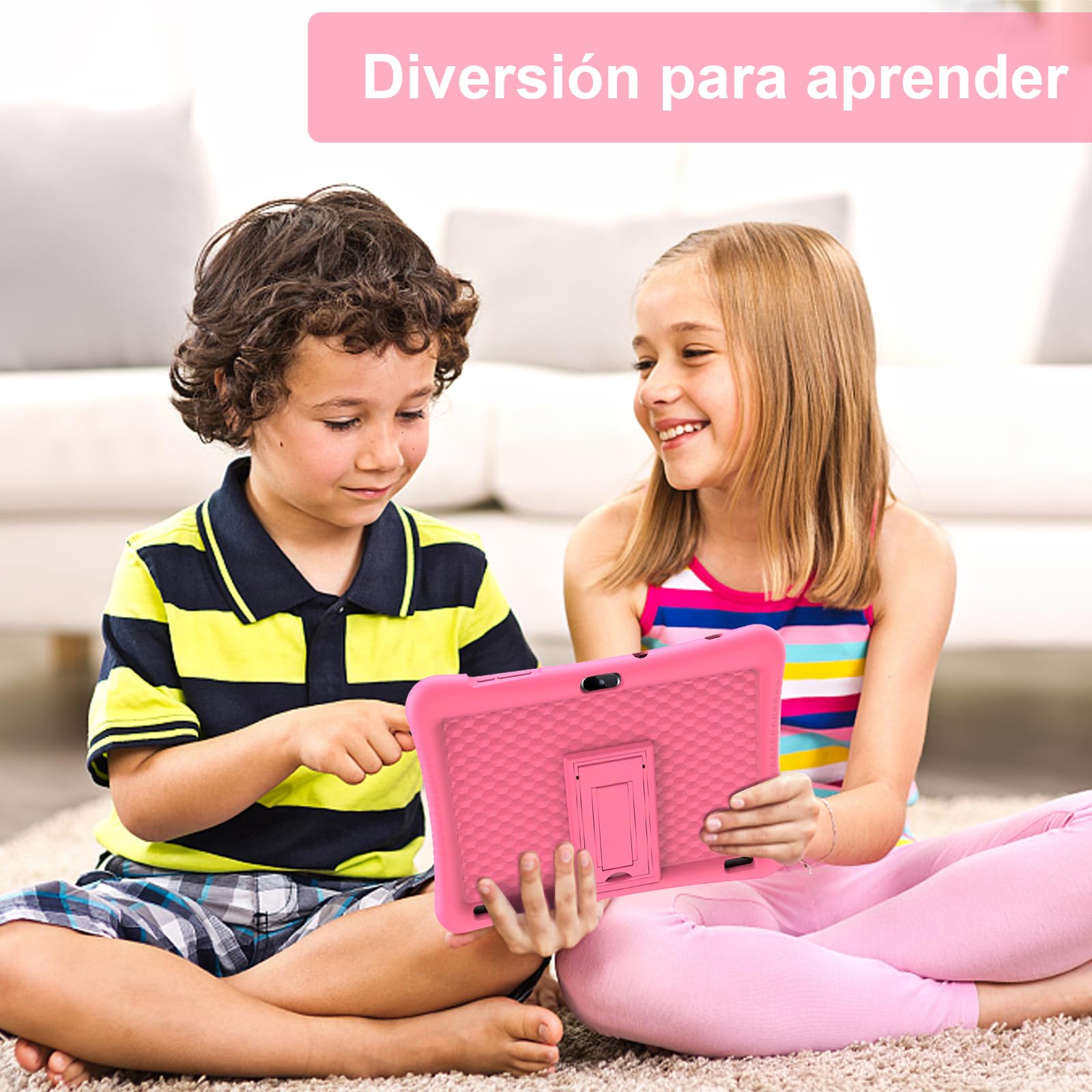 Tablet Niños 10 Pulgadas Android 13, Tablet Infantil Quad Core 1.6 GHz, 3GB RAM+32GB ROM(256GB Escalable), Pantalla HD 1280x800,6000 mAh,WiFi,Bluetooth,Cámara Dual,Control Parental (Rosa)
