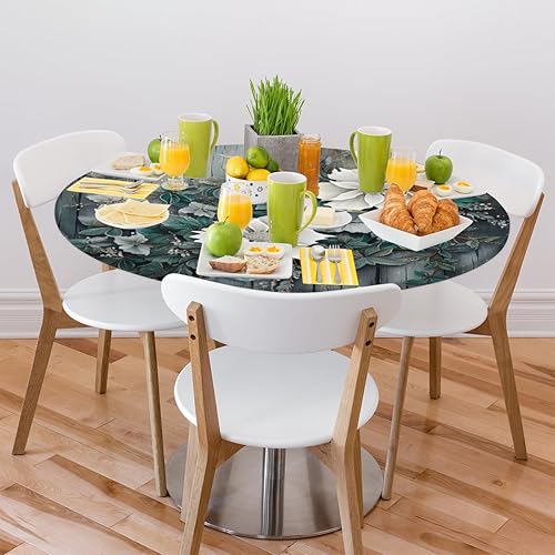 Vista 287 de Pardick Mantel redondo ajustable con diseño de flores de arte en acuarela con mantel elástico, mantel elástico redondo, impermeable, lavable, se