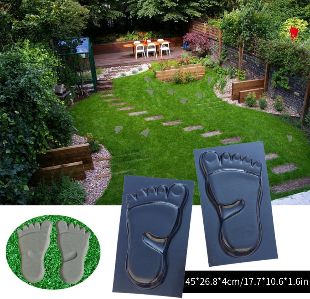 2Pcs Footprint Stepping Stone Template, Cement Stepping Stone Kit Foot Print Template Concrete Stone Paving Maker Garden Template, Concrete