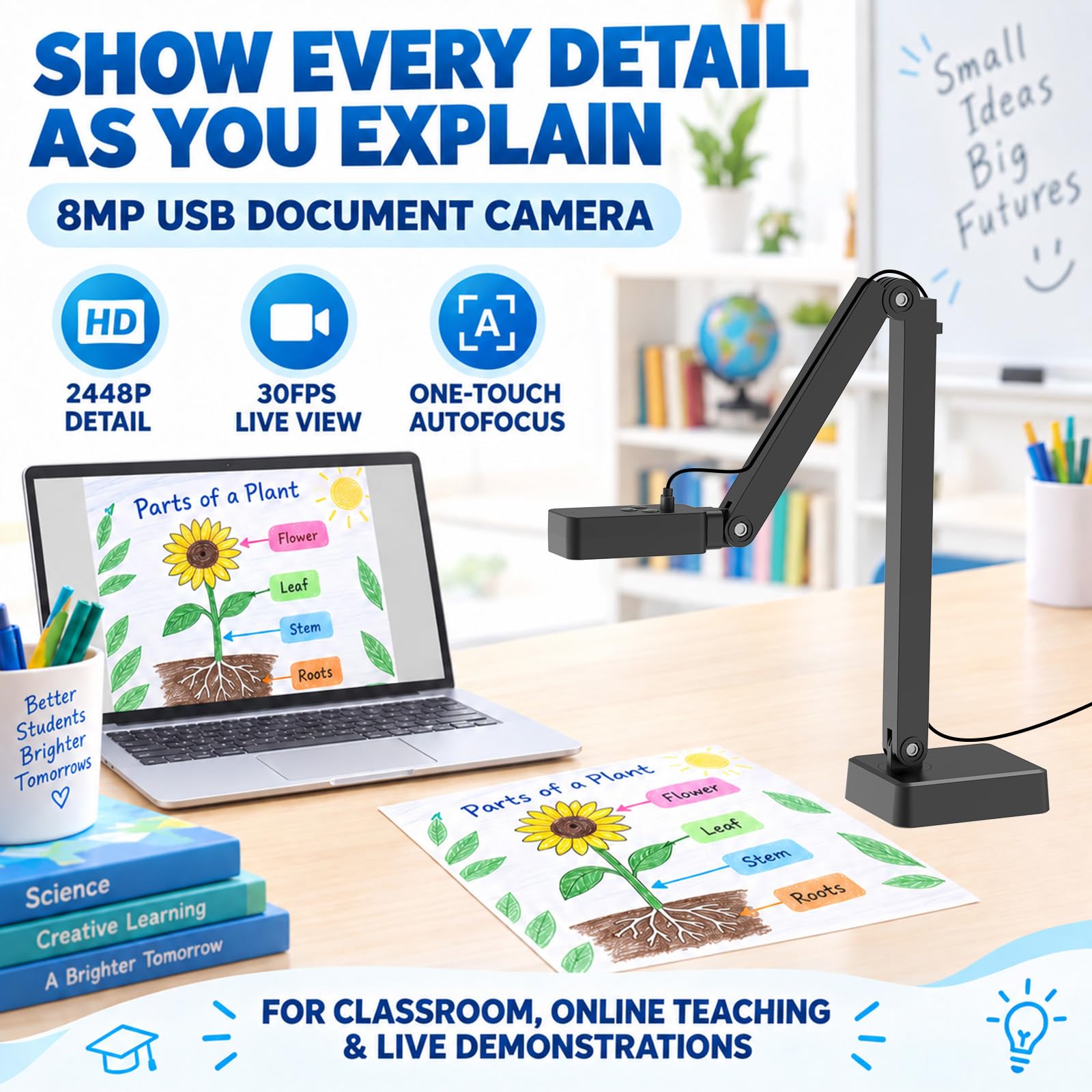 Caméra documentaire 8MP pour enseignants et salles de classe, 4K USB Doc