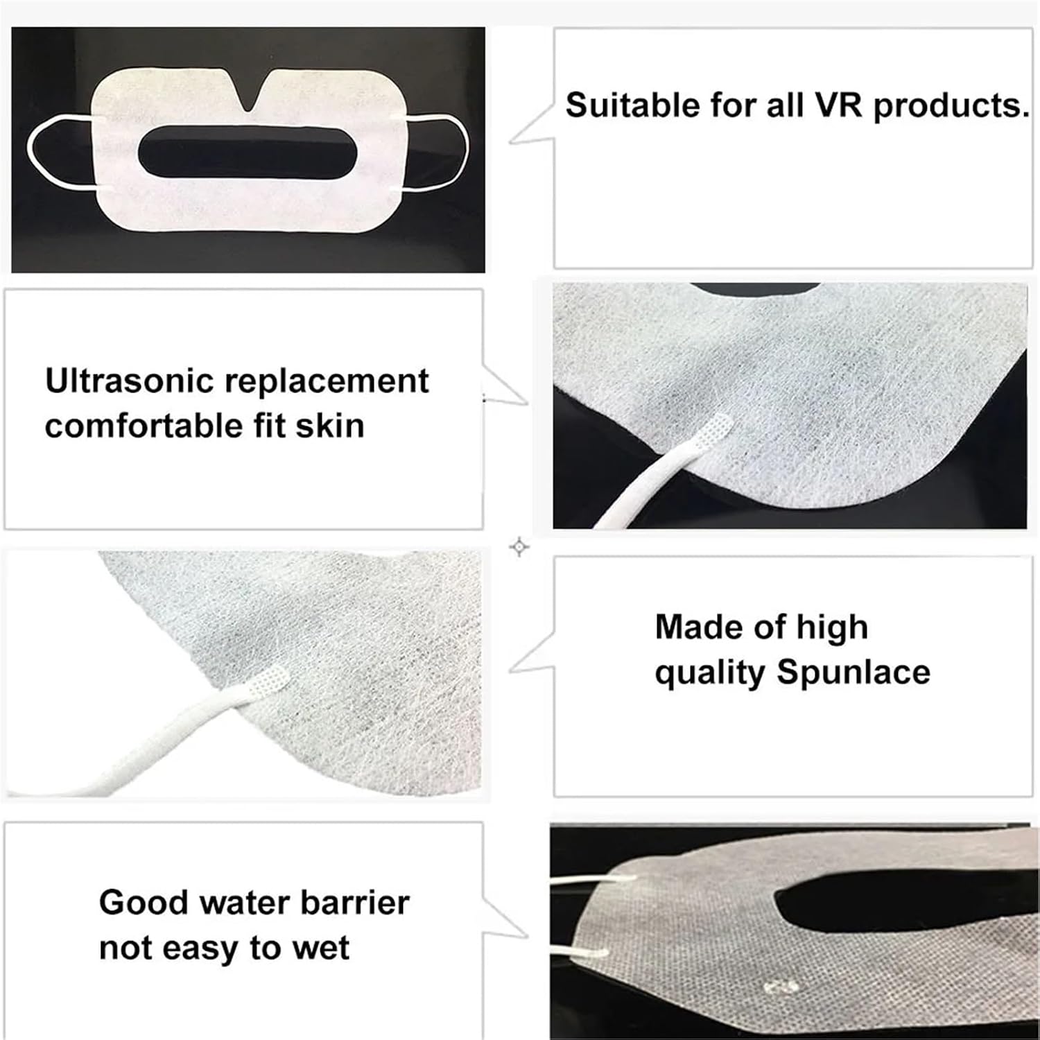 Disposable VR Mask 100 Pcs VR Disposable Eye Mask for Sweat Breathable Cover