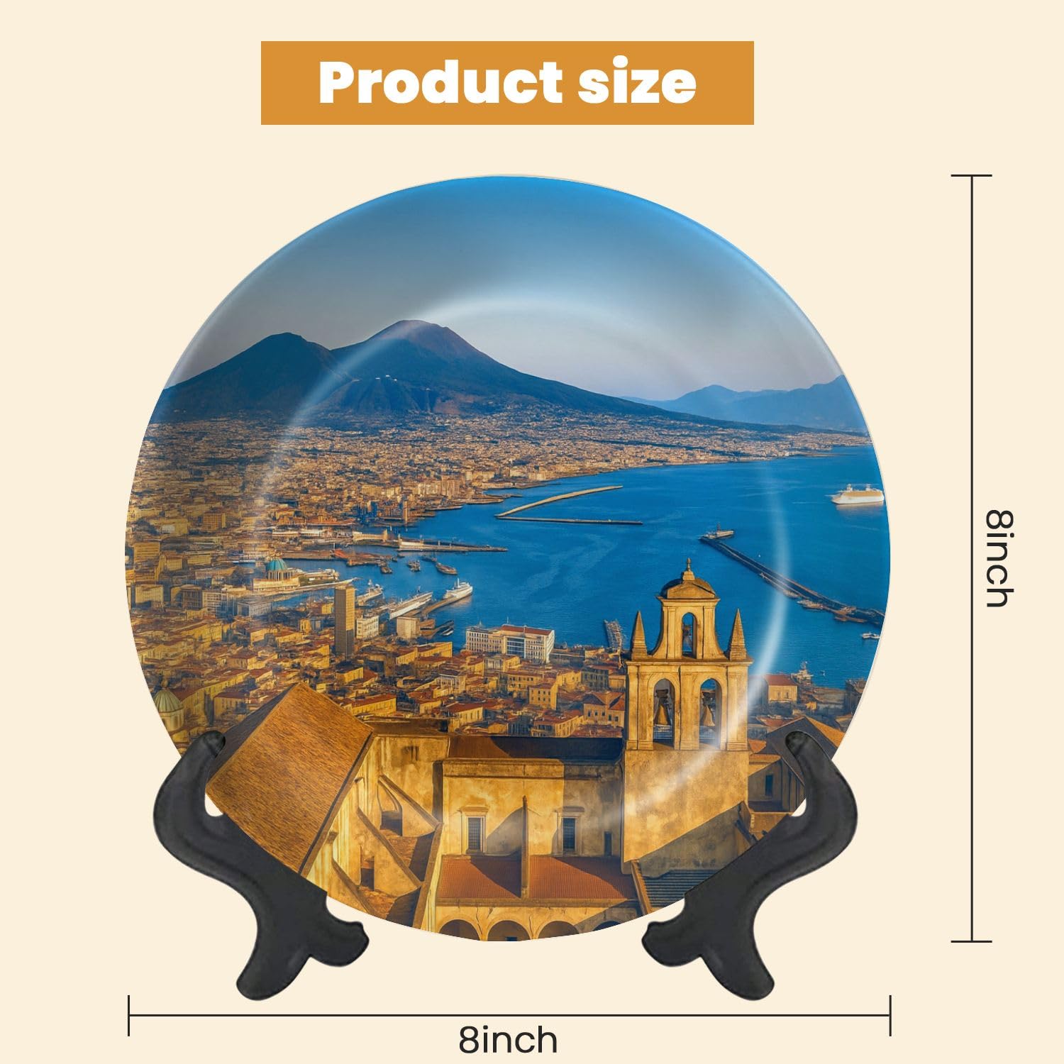 Decorative Plates for Display City Naples Mt Vesuvius Sunset Campania Italy Gift Plates Ceramic Collections Plates Hanging Artwork for Living Dining Room Kitchen Souvenir