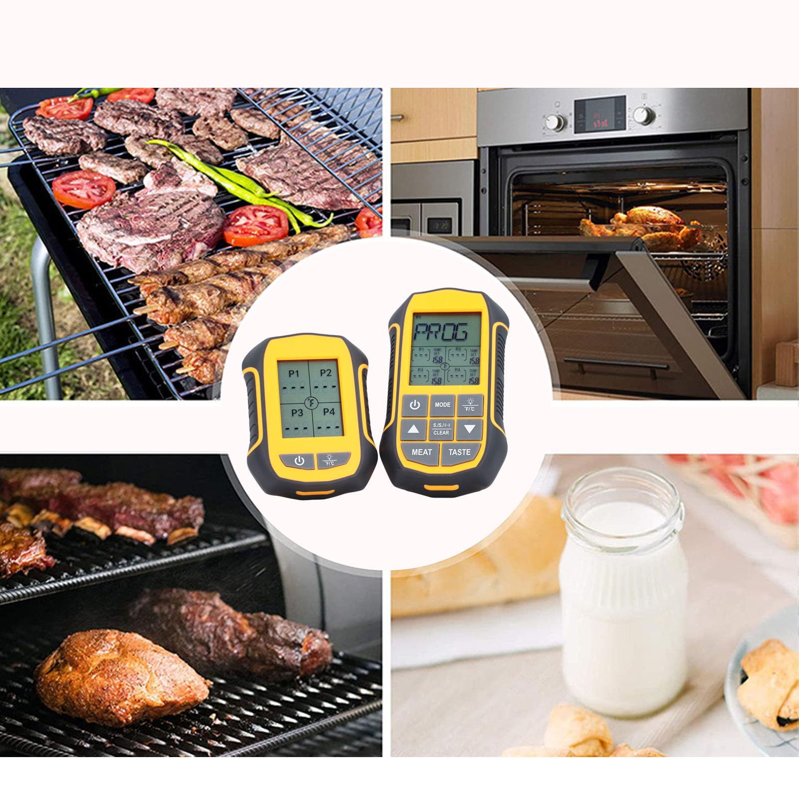 Sensore Termometro Intelligente Senza Fili Termometro Digitale per Forno Barbecue con Display Retroilluminato 4 Sonde per Cottura Grigliare Fumare