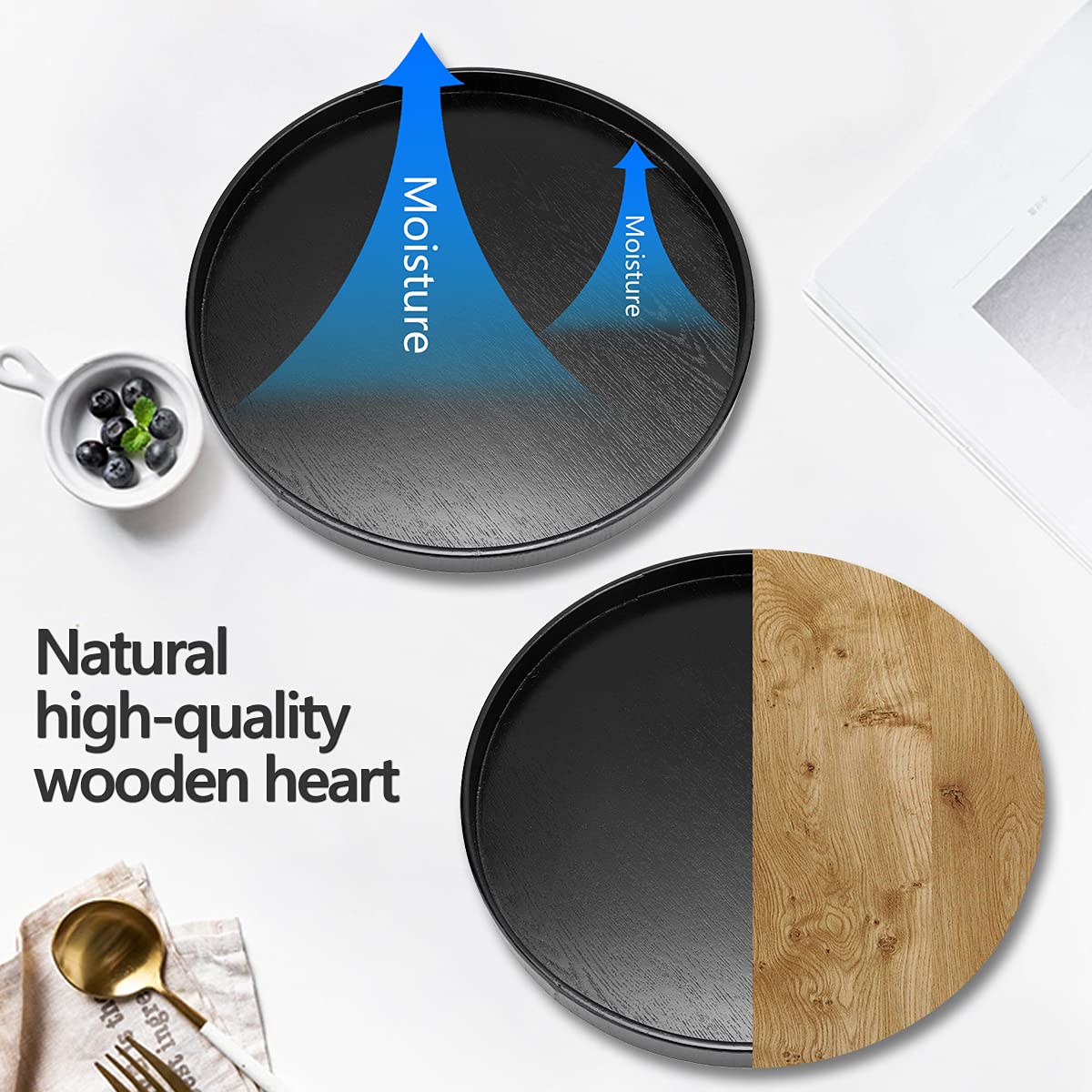 Set Di 5 Vassoi Gastronomi Rotondi - Nero, 35 Cm, Con Rivestimento Antiscivolo, Per Professionisti - Foto 2