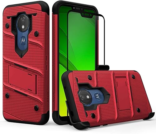 Miniatura 2 de ZIZO Bolt Series Moto G7 Supra - Funda de grado militar probada contra caídas con protector de pantalla de vidrio completo, funda con función atril