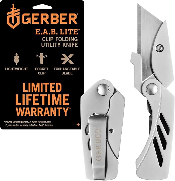 Gerber Gear EAB Lite Pocket Razor Knife with Money Clip - EDC Gear Folding Stainless Steel Utility Knife with Box Cutter
