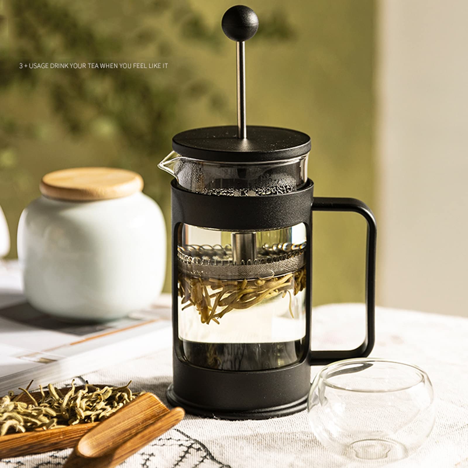 French Press ekspres do kawy z potrójnym filtrem ze stali nierdzewnej, prasa do kawy w kawiarni, żaroodporne szkło borokrzemowe, do filtra kawy, herbaty luźnej i spienionego mleka, czarny, 900 ml