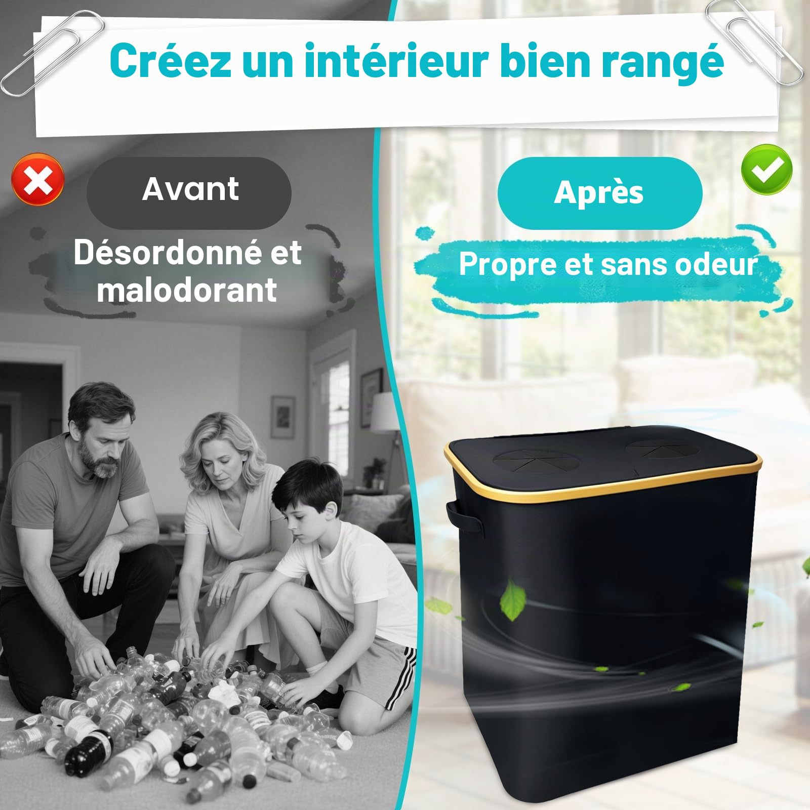 Poubelle Cuisine 140l,Poubelle Tri Selectif 2 Bac Poubelle Recyclage Poubelle Verre Poubelle Tri Selectif Sac Tri Selectif Conteneur De Collecte De Bouteilles Réutilisables(2 sac, 2trou