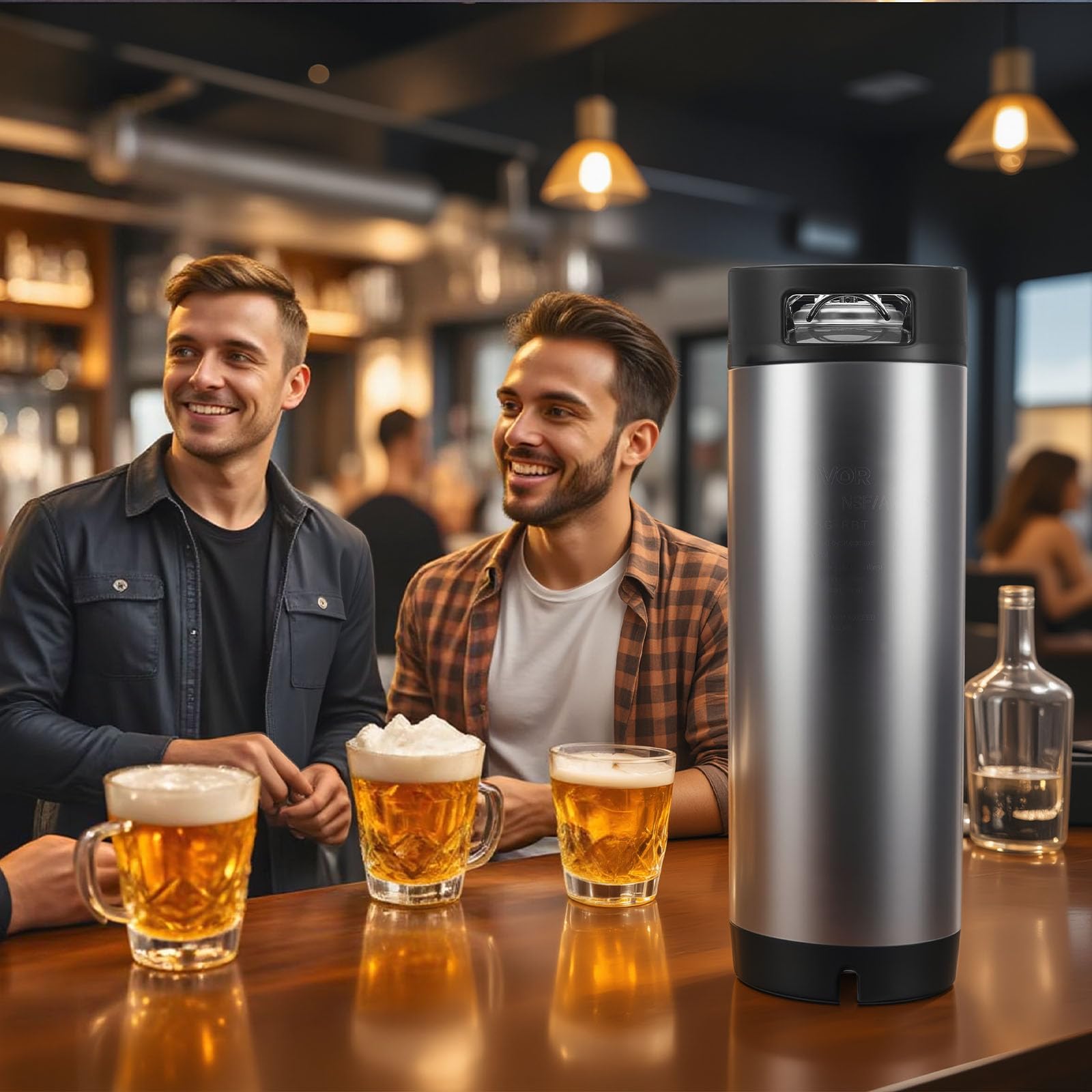 VEVOR Barril de Cerveza de 19 L, con Cierre de Bola, Barril de Acero Inoxidable SUS304, para Cerveza Fría con Asas Dobles y Fondo de Goma, 215 x 215 x 630 mm, Ideal para Bar en Casa, 1 Pieza