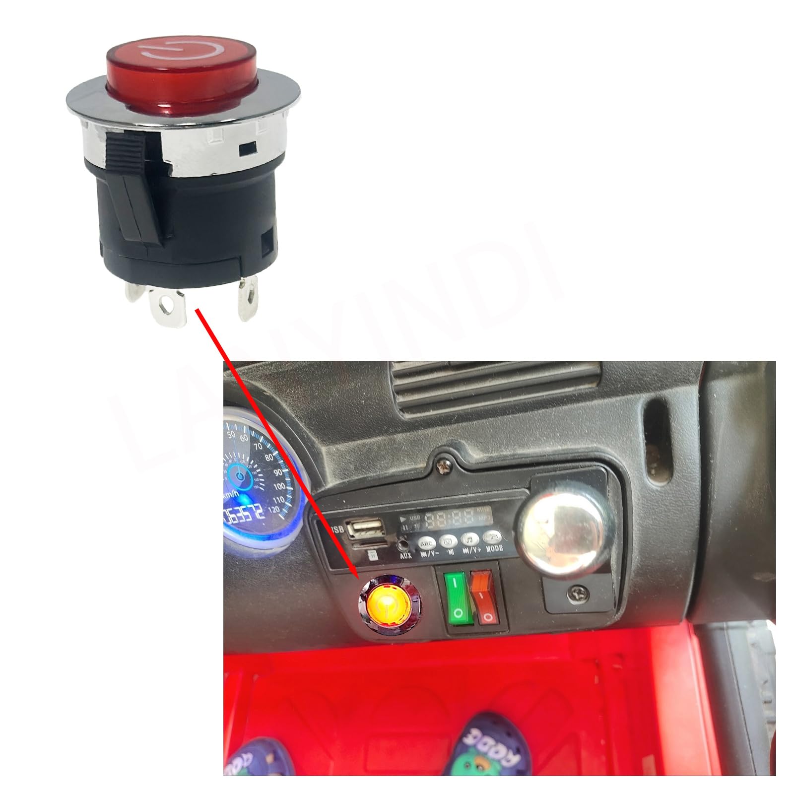 LANYINDI 2 Pcs Power Button Switch Push Start Replacement Parts for Kids Ride On Toy Car Electric Wheels Trax Jeep SUV Truck Powered Switch Accessory