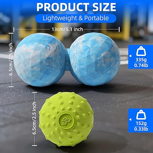 Miniatura 2 de Juego de bolas de masaje Peanut & Spiky, rodillo de maní de lacrosse doble + bola firme con puntas para liberación miofascial de tejido profundo,
