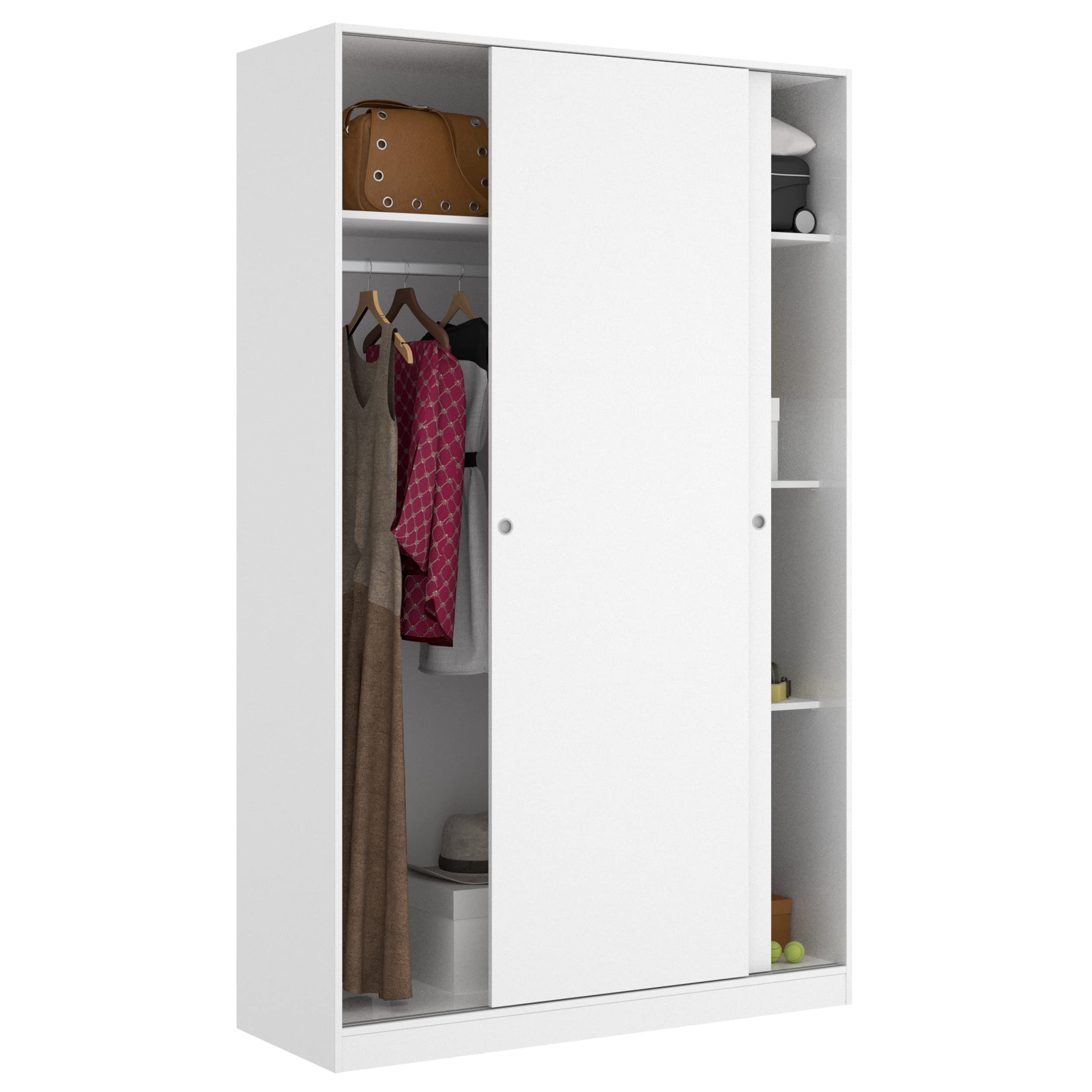 Mobelcenter, Armario 2 Puertas Correderas Matrimonio o Juvenil con 3 estantes y Barra de Colgar, Color Blanco Mate, Medidas: Ancho: 120 cm x Fondo: 50 cm x Alto: 204 cm (1353)