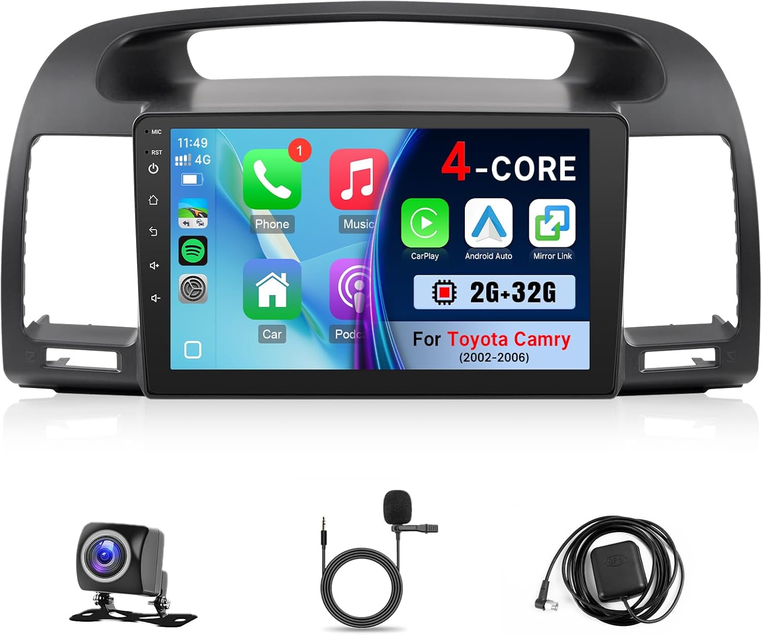 Upgraded Android 12 Car Stereo for Toyota Camry 2002 2003 2004 2005 2006 with Carplay Android Auto - 9Inch Touch Screen for Camry Stereo with BT, In-dash GPS, WiFi +MIC+Backup Camera - 2+32GB