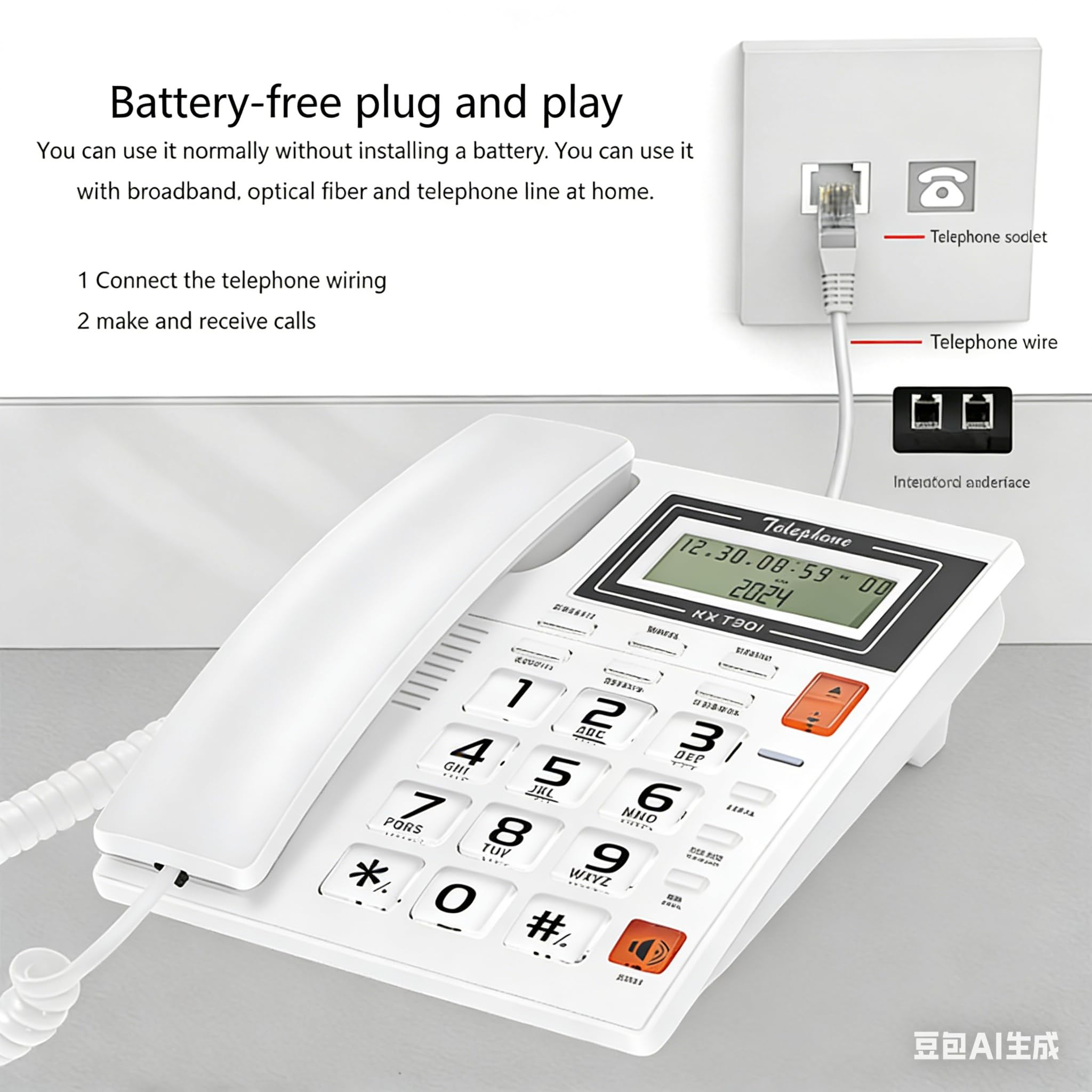 Teléfono con botón grande, teléfono fijo de cristal para personas mayores, comercio, pantalla de llamadas, teléfono con cable de llamadas para el hogar, oficina, hotel