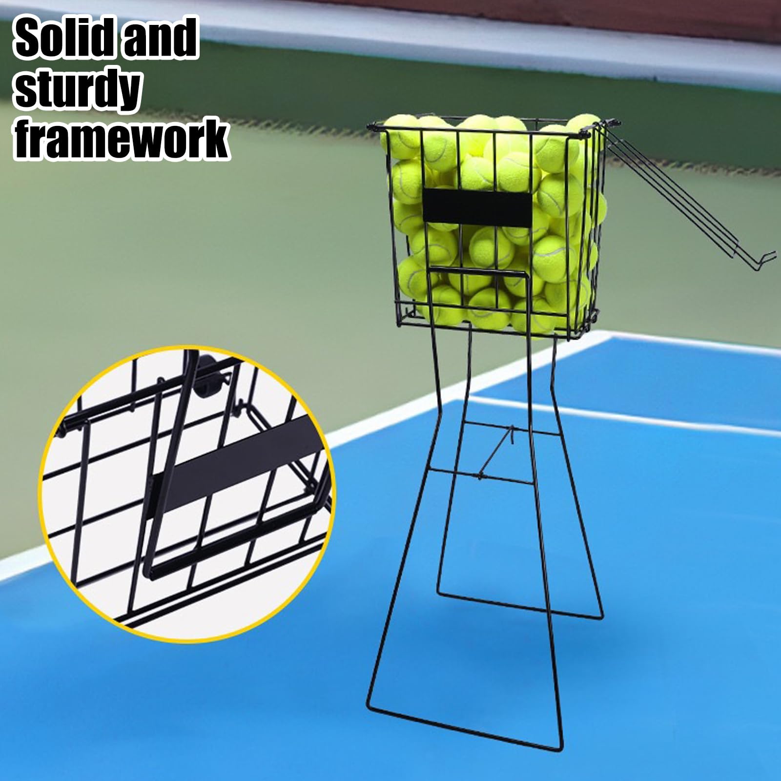 Pickleballs - Carrito de bolas con marco de metal negro pequeño