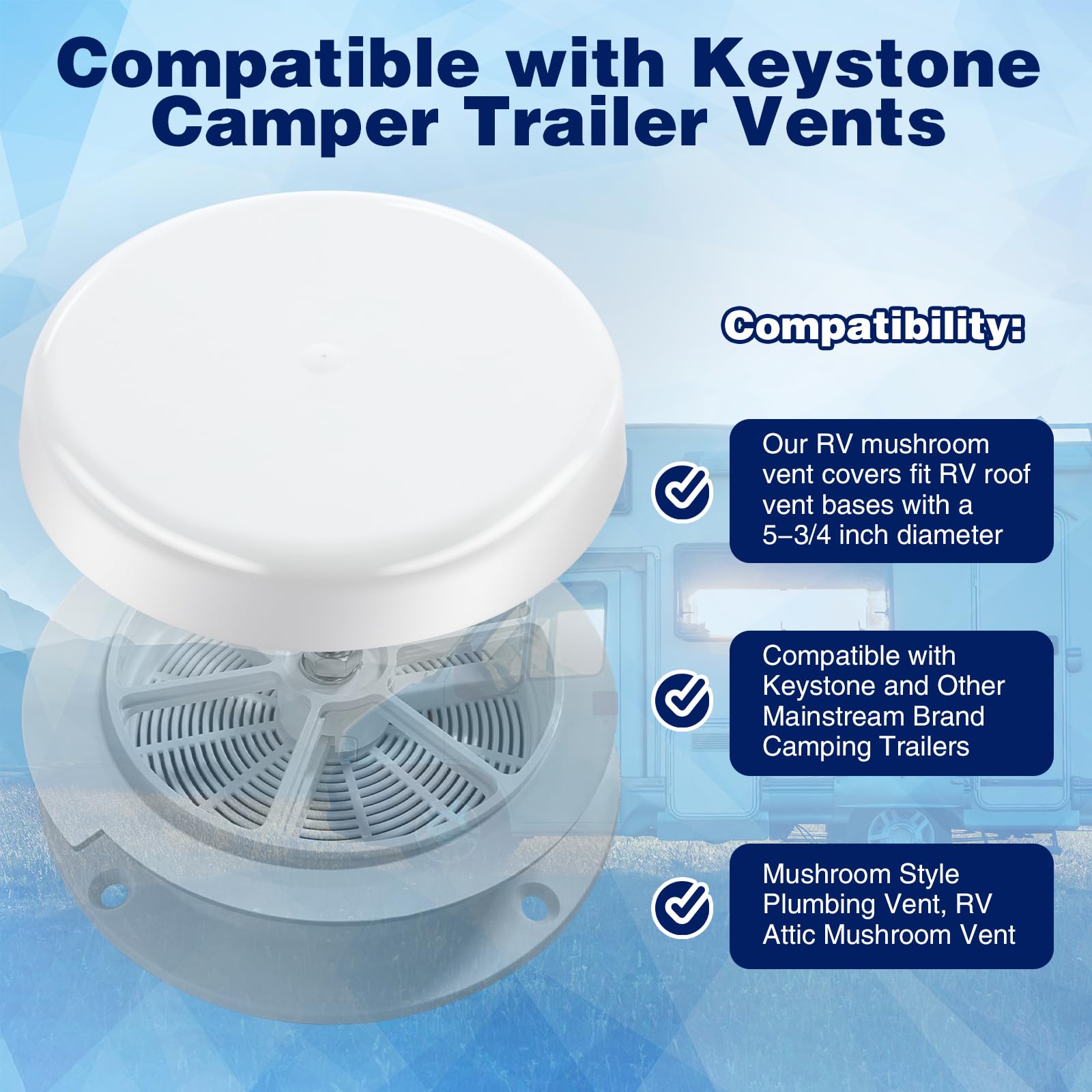 Tapa de ventilación de hongos para techo de caravana, cubierta de ventilación de hongos para caravana, protector de agua de ventilación de RV, compatible con la mayoría de remolques de camping