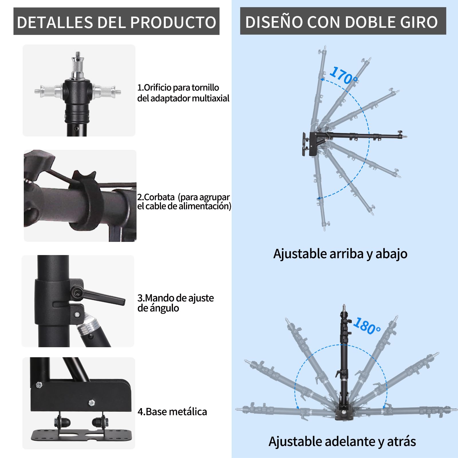Soporte de pared con anillo de luz de 25 pulgadas con soporte para teléfono móvil, brazo triangular ajustable, soporte de luz de techo para estudio de iluminación fotográfica, transmisión