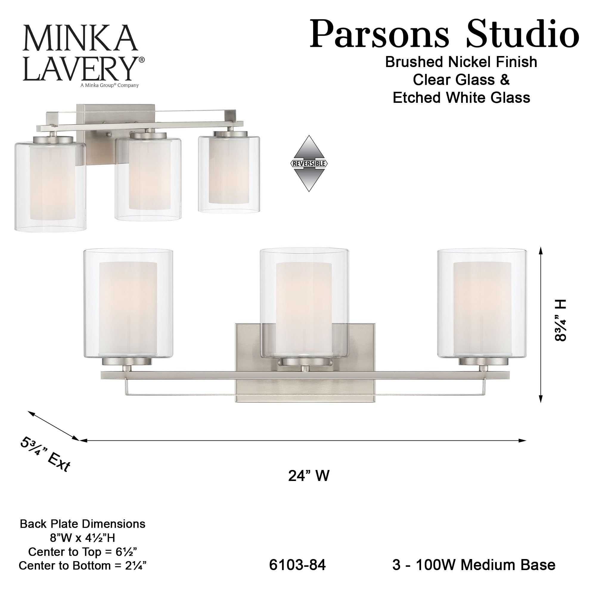 Minka Lavery 6103-84 Parsons Studio Vanity Bath Light, 3-Light