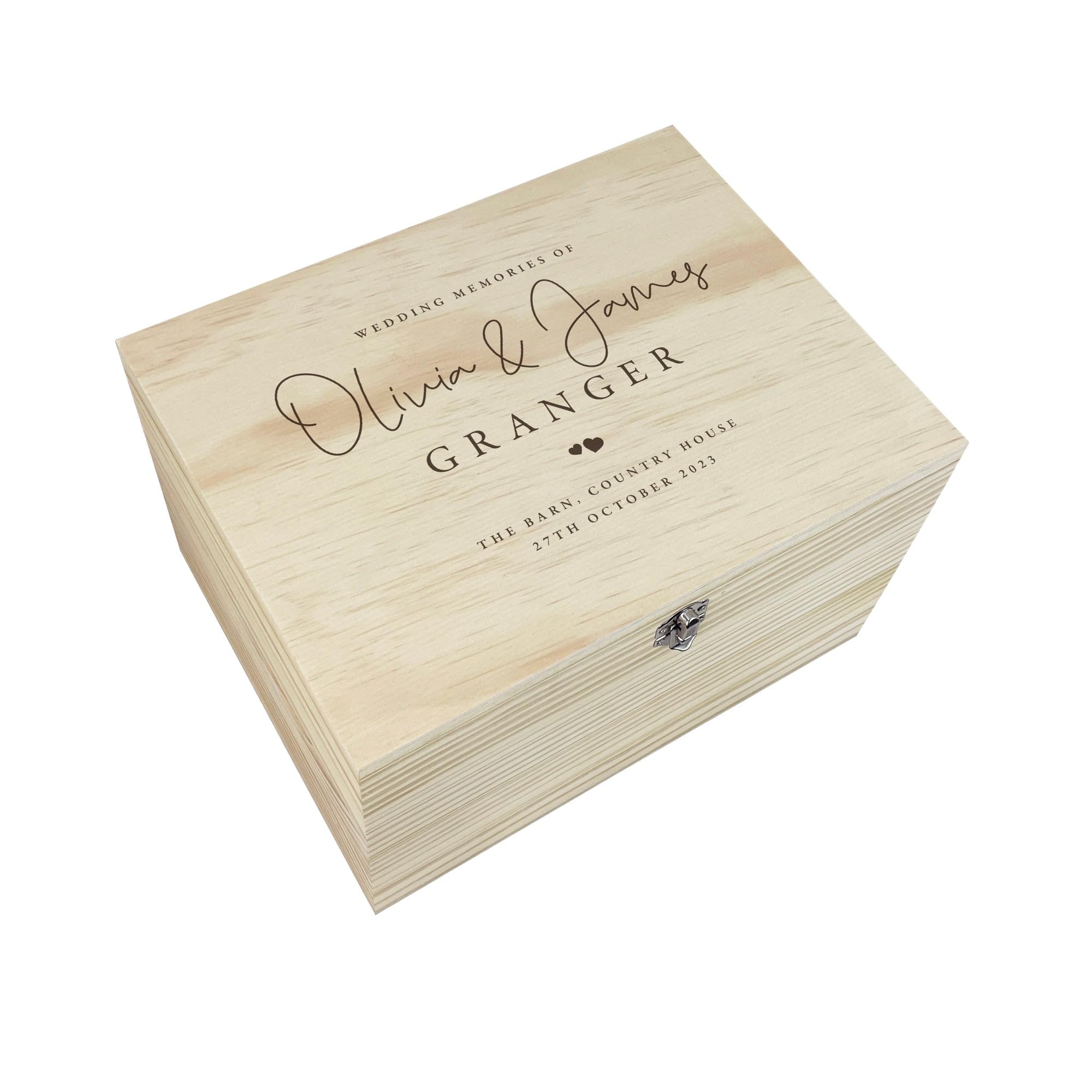 Personalised Wooden Engraved Wedding Keepsake Memory Box | Custom Wedding Gift | Personalised Text for a Message, Venue, Names, Surname & Date | Perfect marriage ceremony Gift | W20 x D15 x H11cm
