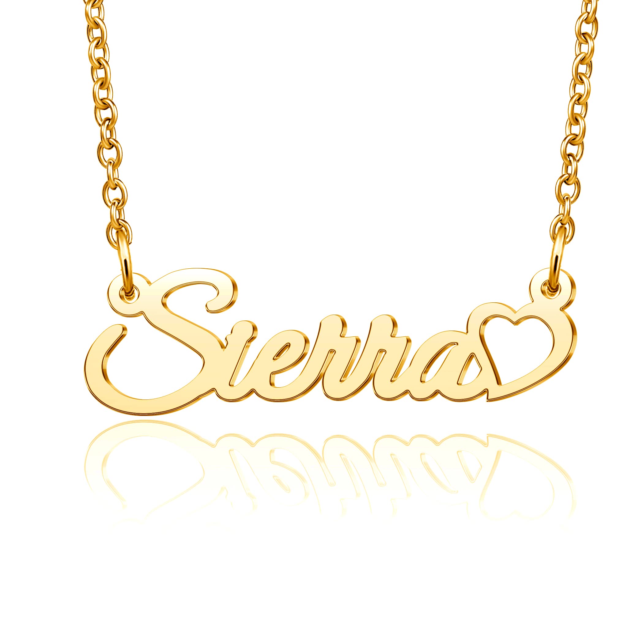 Love Heart Name Necklace Personalized Script Cursive Name Gold Jewelry Birthday Gift for Women