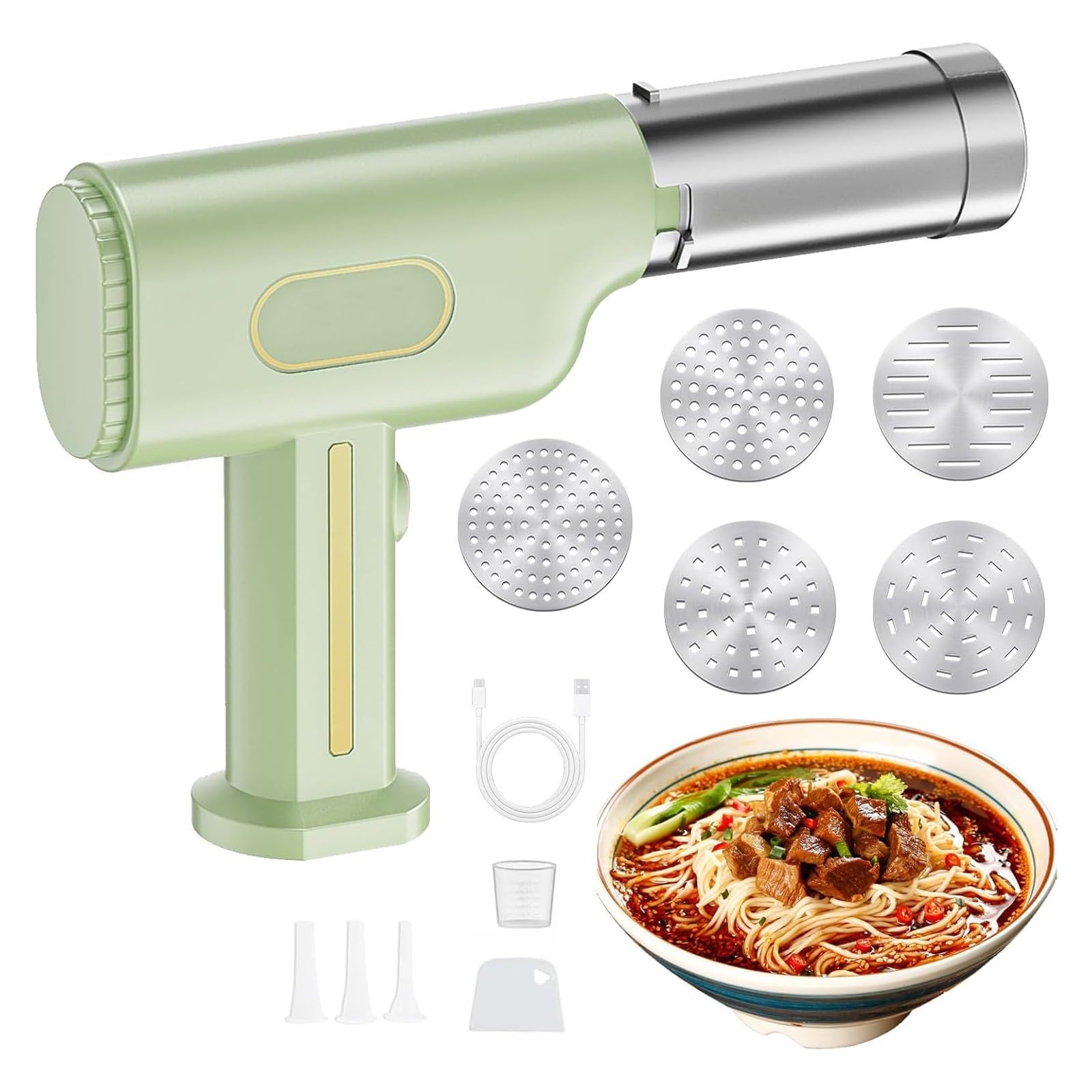 CUNZJIA Portable Electric Noodles Maker Wireless Handheld Pastas Machine with Stainless Steel Texture for Home Kitchen Camping