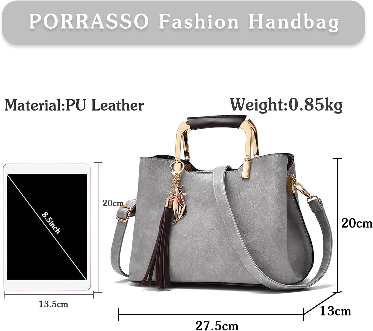 PORRASSO Women's Handbag Shoulder Bag Fashion Bags Top Handle Female PU Leather Shoulder Bag Worn Bag - Image 3