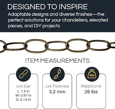 RCH Hardware CH-S56-10-AB-3 Steel Chandelier Chain, Antique Brass (3 Feet)