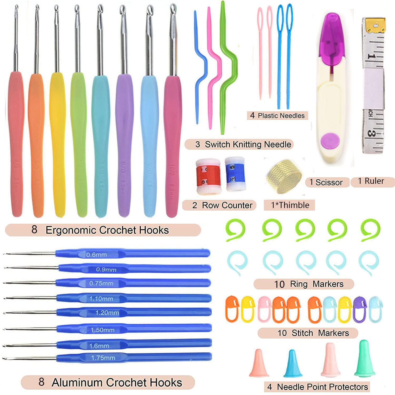 Set 14 Uncinetti Ergonomici Con Manico Morbido - 2mm-10mm + Accessori Per Maglia | Regalo Ideale - Foto 9