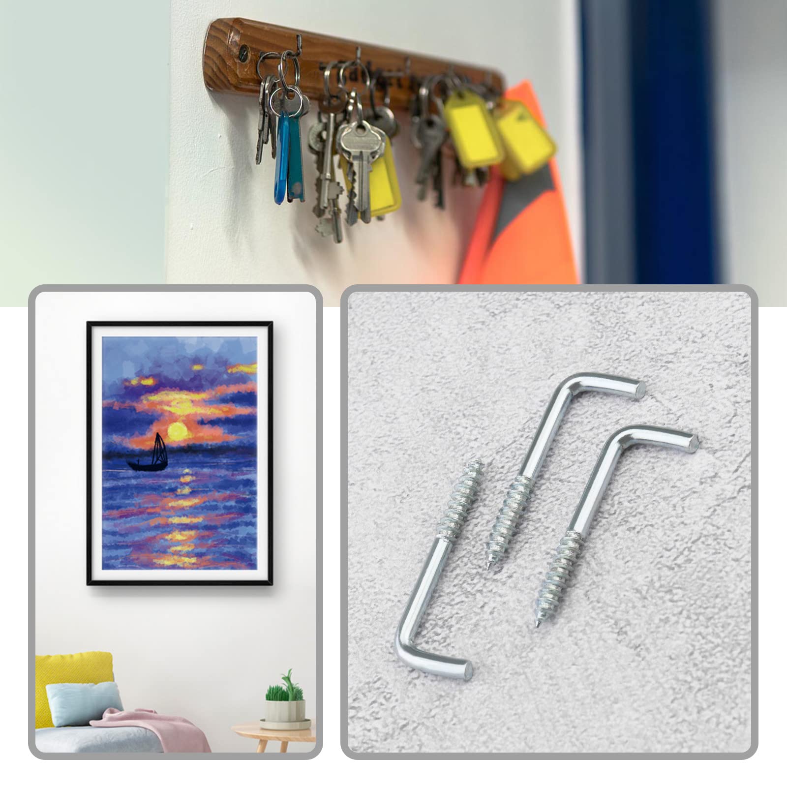 Uxcell L-Shape Screw Hooks Brass Plated Steel Shape Right Angle Medal Hooks, Fit For Hanging 60 Pcs Gold - View #5