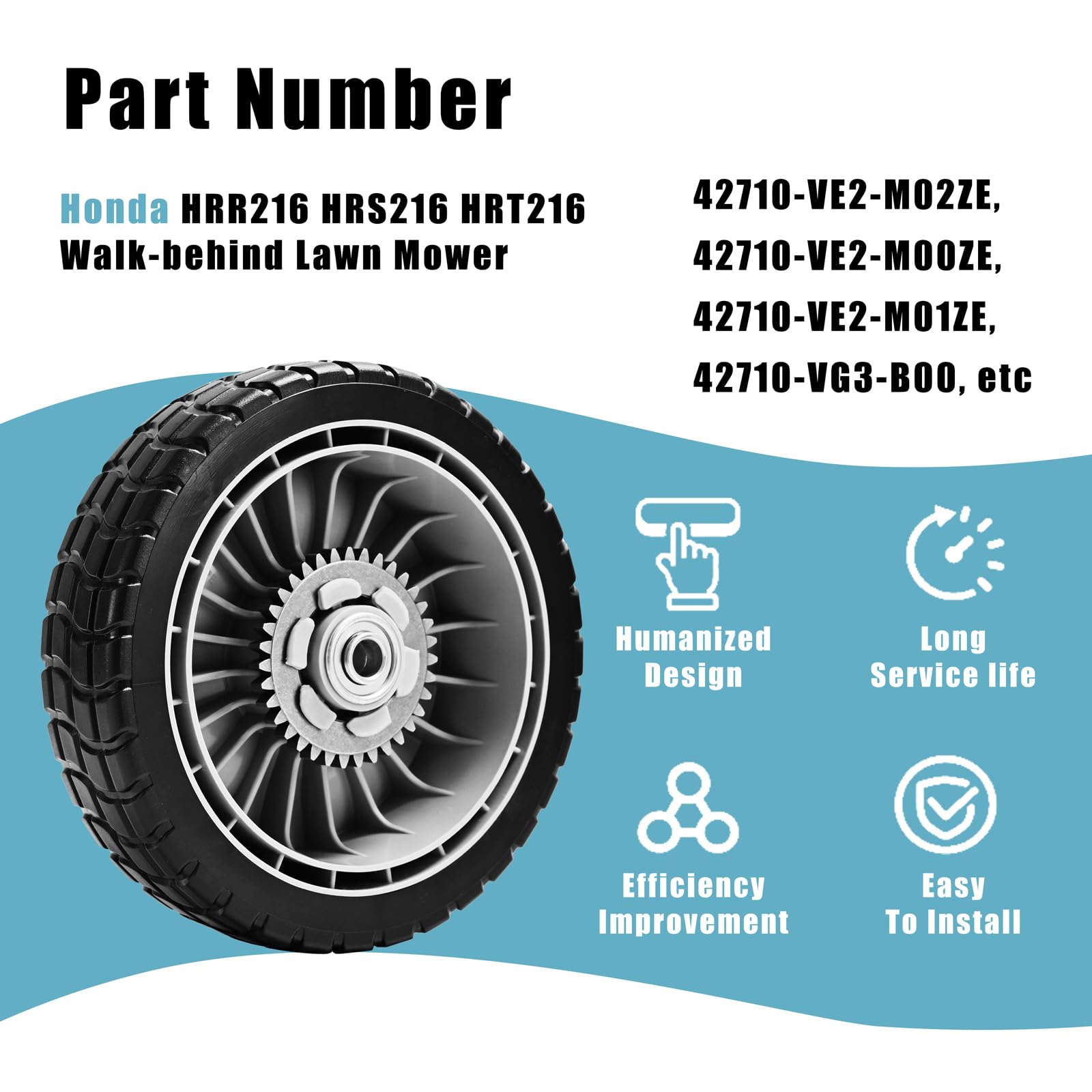 HRR216 - Rueda de transmisión trasera para cortacésped 42710-VE2-M02ZE 42710-VE2-M00ZE 42710-VE2-M01ZE 42710-VG3-B00, rueda de 8 pulgadas compatible con HRR216 HRS216 HRT216 Camina detrás del