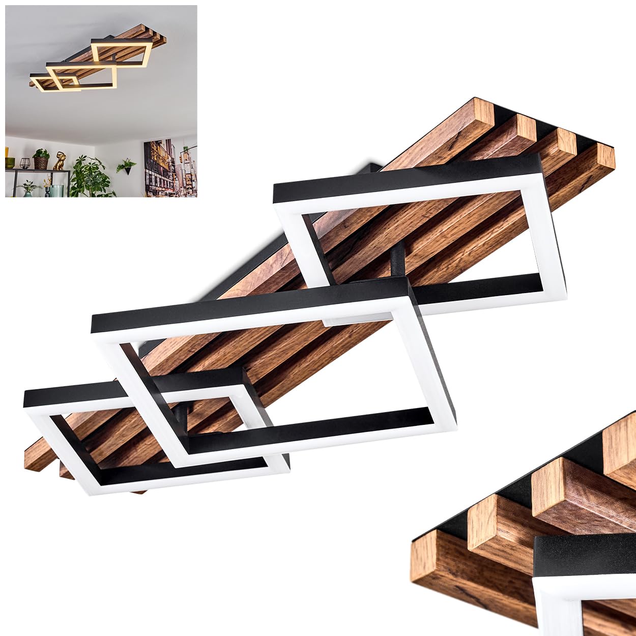 HOFSTEIN LED Ceiling Light Ellekilde, Metal/MDF/Plastic Ceiling lamp in Black/Wood Effect/Brown/White, Modern Design lamp for Bedroom, Dining Room, Living Room, Kitchen, Hallway