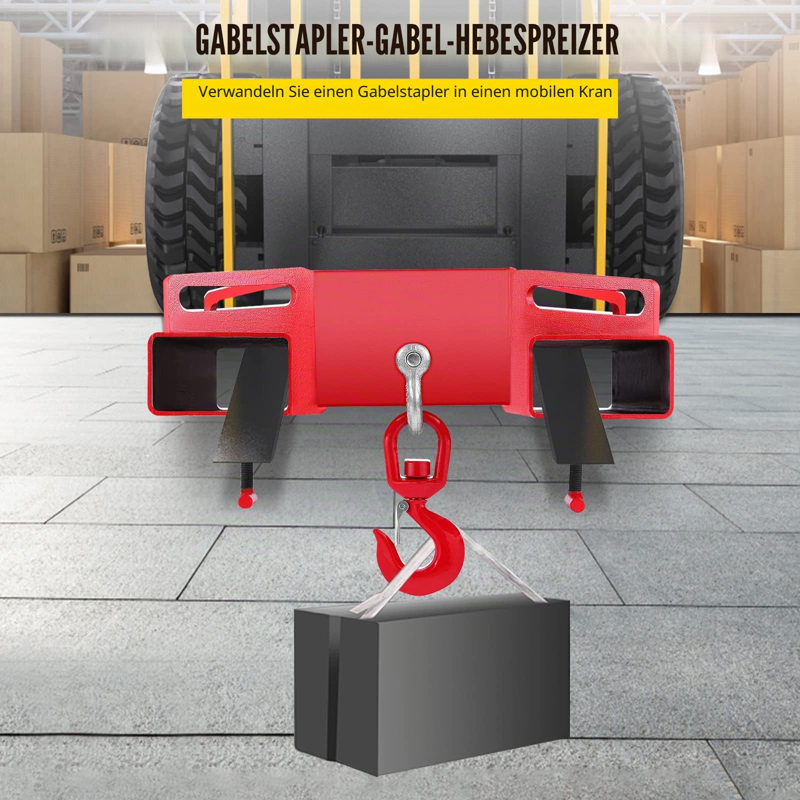 VEVOR 3T Haken Gabelstapler Haken Doppelte Gabel Design, 3000 kg Gabelstapler-Hebehaken Kohlenstoffstahl, 530 x 530 x 170 mm Gabelstapler Hebezeug Schwenkhaken Mobilkran Gabelstapler Anbaugeräte